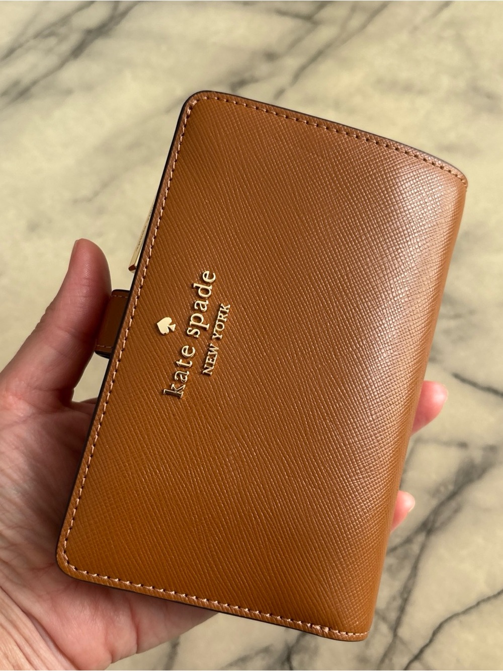 Kate Spade Madison Bifold Compact Wallet Cavern Clay Brown Saffiano leather